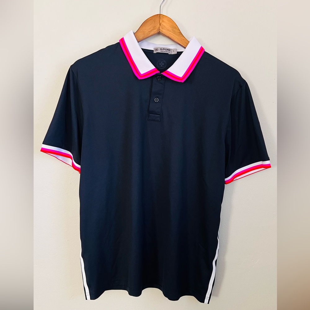 G/Fore Black Polo Shirt with Pink Accents